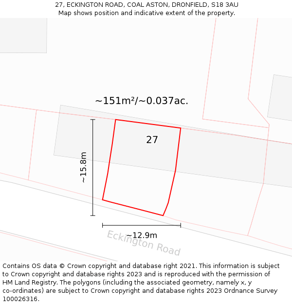 27, ECKINGTON ROAD, COAL ASTON, DRONFIELD, S18 3AU: Plot and title map