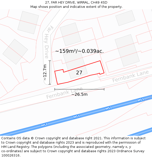 27, FAR HEY DRIVE, WIRRAL, CH49 4SD: Plot and title map
