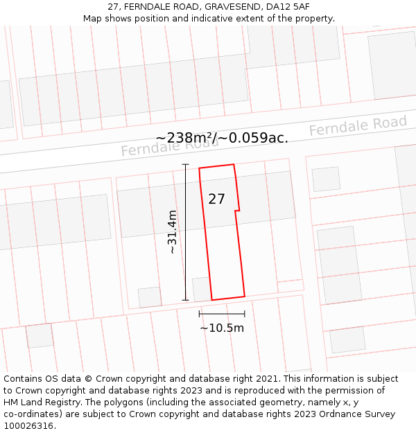 27, FERNDALE ROAD, GRAVESEND, DA12 5AF: Plot and title map