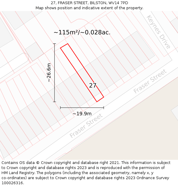 27, FRASER STREET, BILSTON, WV14 7PD: Plot and title map