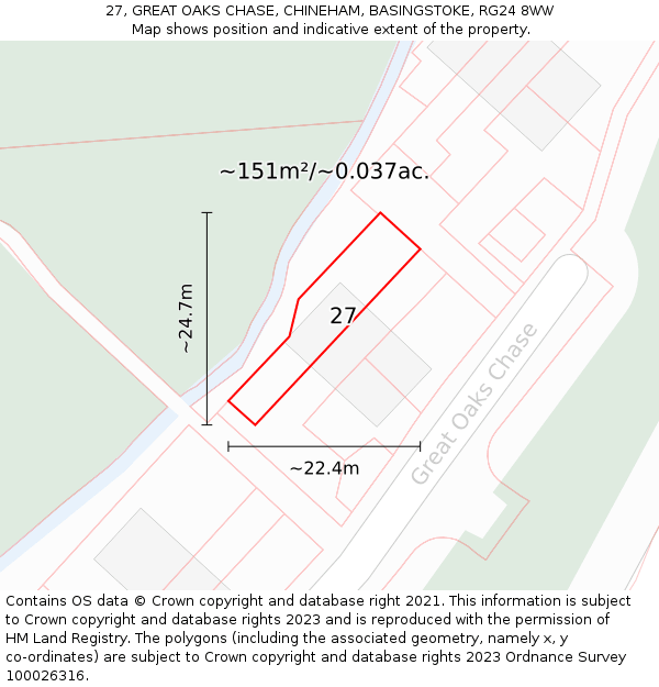 27, GREAT OAKS CHASE, CHINEHAM, BASINGSTOKE, RG24 8WW: Plot and title map