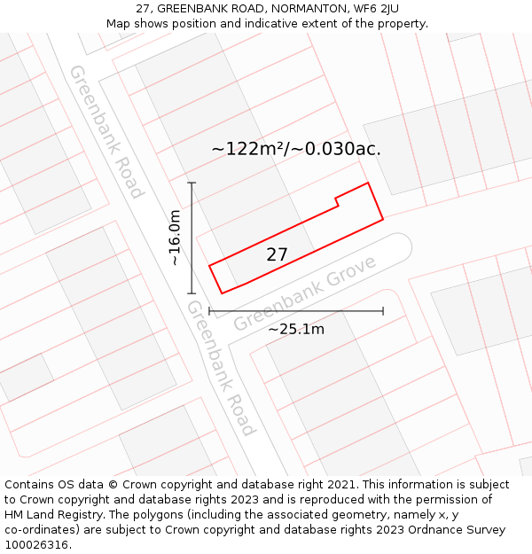 27, GREENBANK ROAD, NORMANTON, WF6 2JU: Plot and title map