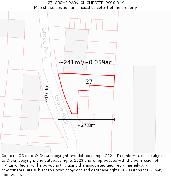27, GROVE PARK, CHICHESTER, PO19 3HY: Plot and title map