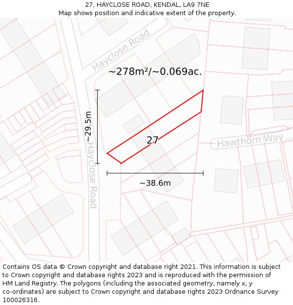 27, HAYCLOSE ROAD, KENDAL, LA9 7NE: Plot and title map