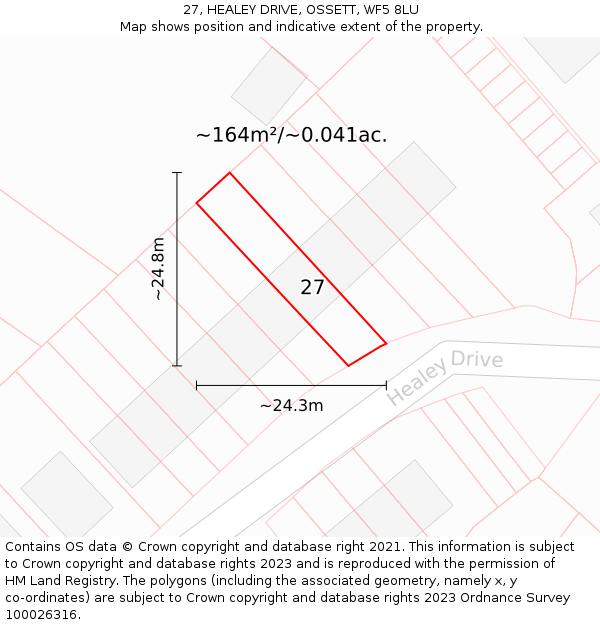 27, HEALEY DRIVE, OSSETT, WF5 8LU: Plot and title map