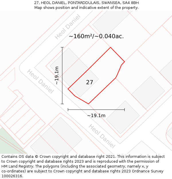 27, HEOL DANIEL, PONTARDDULAIS, SWANSEA, SA4 8BH: Plot and title map