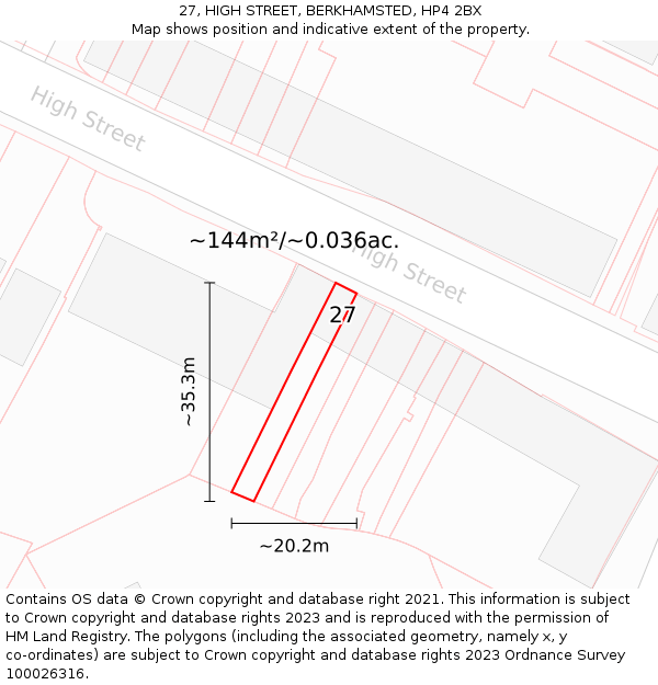 27, HIGH STREET, BERKHAMSTED, HP4 2BX: Plot and title map