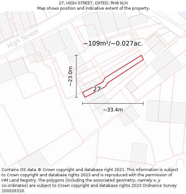 27, HIGH STREET, OXTED, RH8 9LN: Plot and title map
