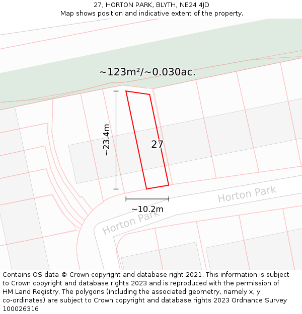 27, HORTON PARK, BLYTH, NE24 4JD: Plot and title map