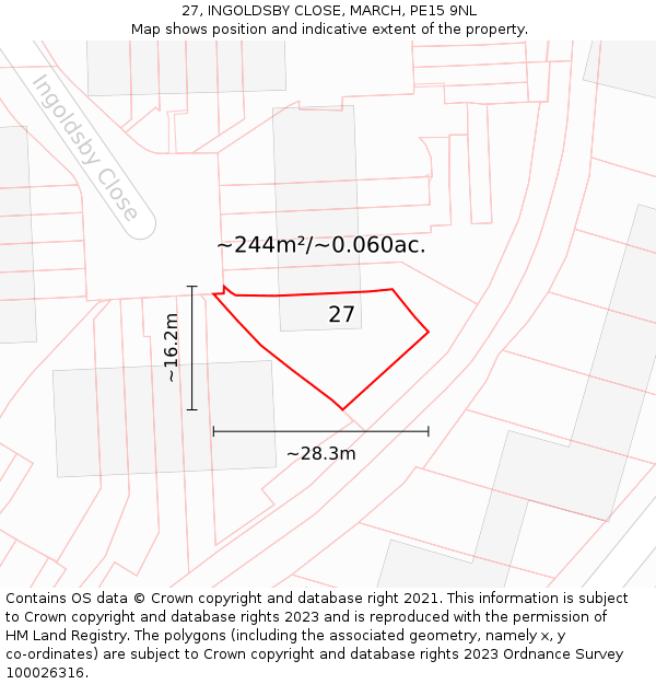 27, INGOLDSBY CLOSE, MARCH, PE15 9NL: Plot and title map