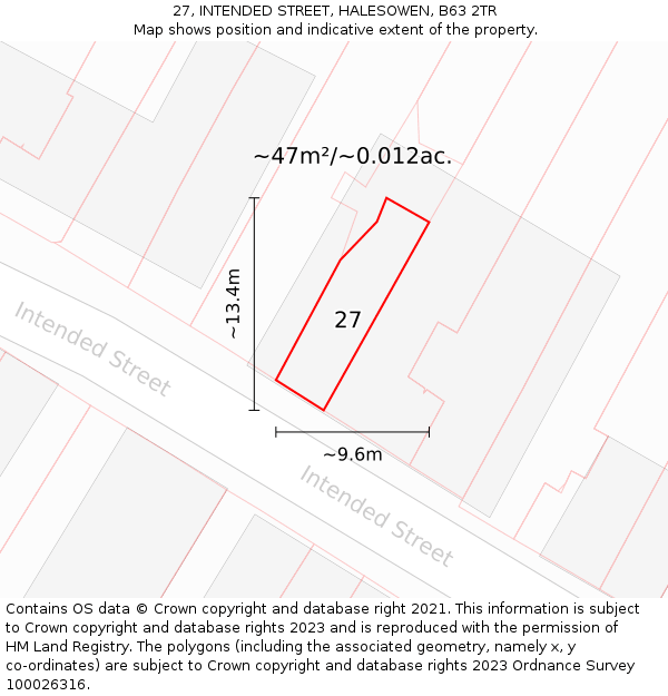 27, INTENDED STREET, HALESOWEN, B63 2TR: Plot and title map