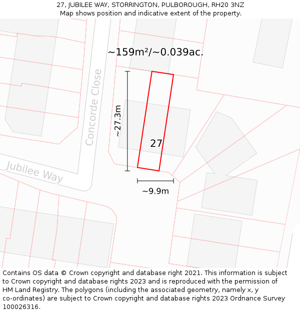 27, JUBILEE WAY, STORRINGTON, PULBOROUGH, RH20 3NZ: Plot and title map