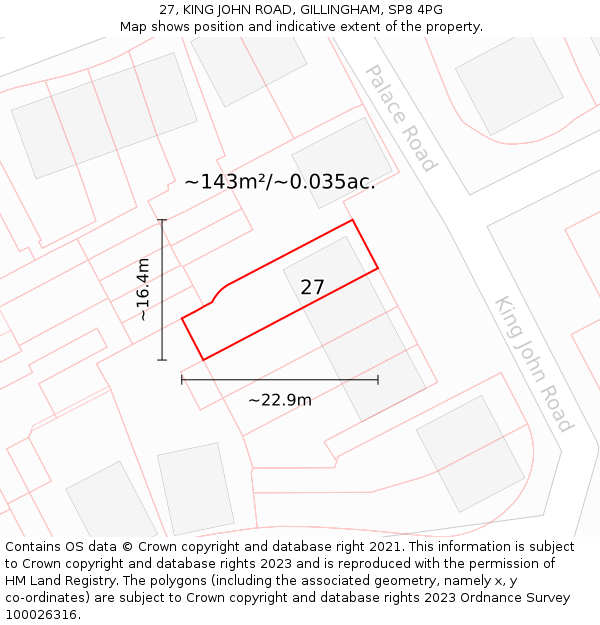 27, KING JOHN ROAD, GILLINGHAM, SP8 4PG: Plot and title map