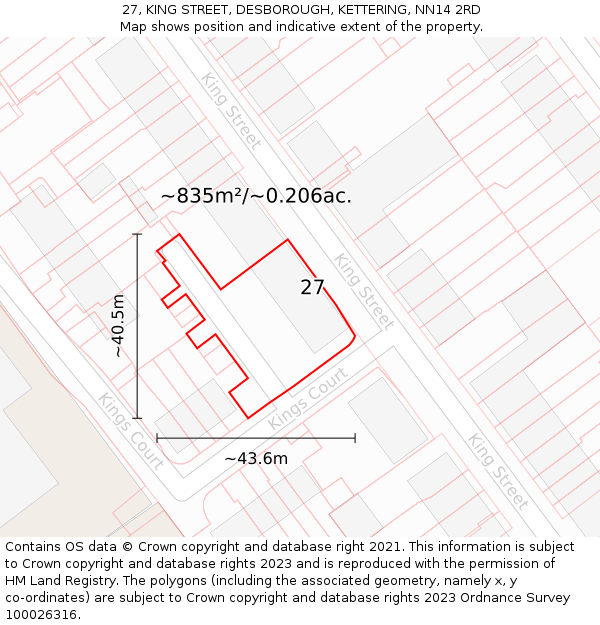 27, KING STREET, DESBOROUGH, KETTERING, NN14 2RD: Plot and title map