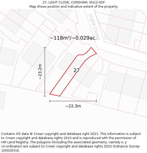 27, LIGHT CLOSE, CORSHAM, SN13 0DF: Plot and title map