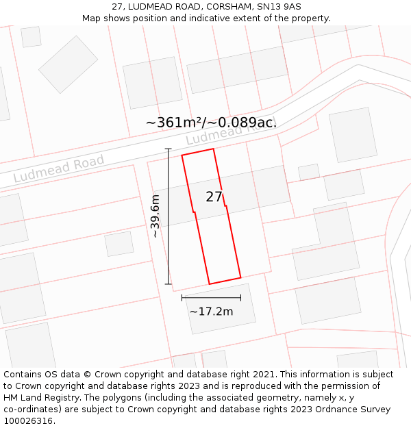 27, LUDMEAD ROAD, CORSHAM, SN13 9AS: Plot and title map