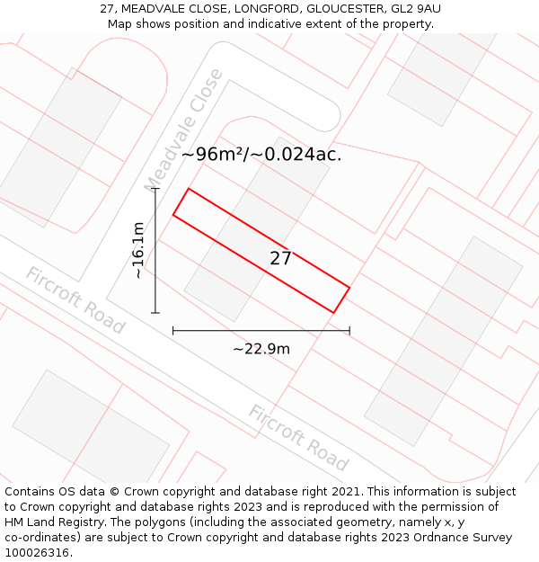 27, MEADVALE CLOSE, LONGFORD, GLOUCESTER, GL2 9AU: Plot and title map