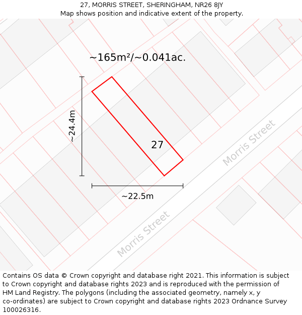 27, MORRIS STREET, SHERINGHAM, NR26 8JY: Plot and title map