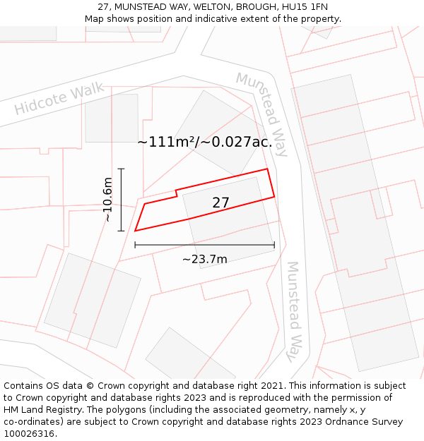 27, MUNSTEAD WAY, WELTON, BROUGH, HU15 1FN: Plot and title map