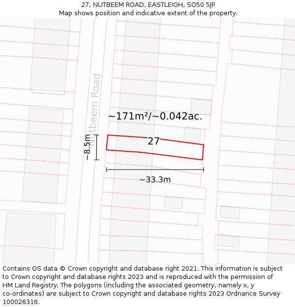 27, NUTBEEM ROAD, EASTLEIGH, SO50 5JP: Plot and title map