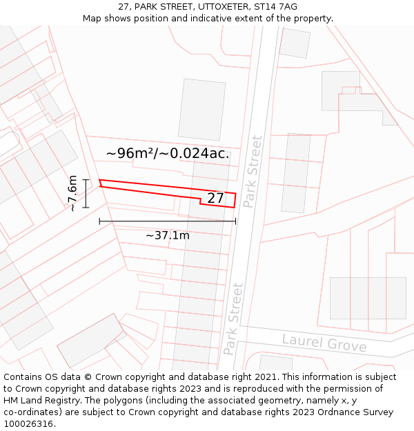 27, PARK STREET, UTTOXETER, ST14 7AG: Plot and title map