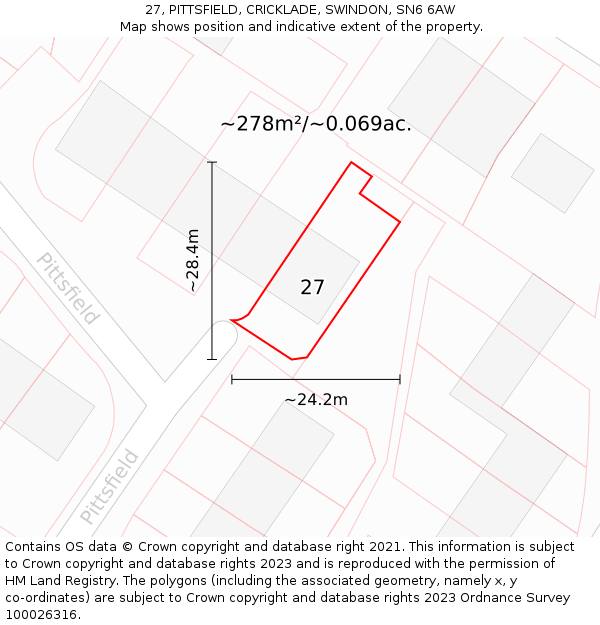 27, PITTSFIELD, CRICKLADE, SWINDON, SN6 6AW: Plot and title map