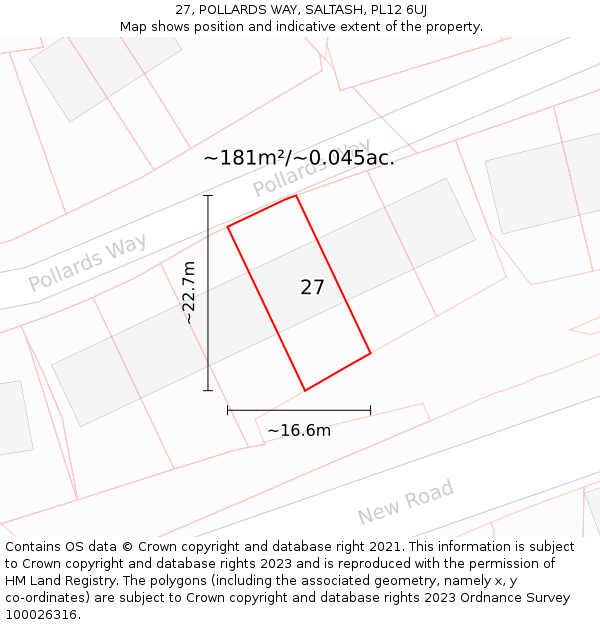 27, POLLARDS WAY, SALTASH, PL12 6UJ: Plot and title map