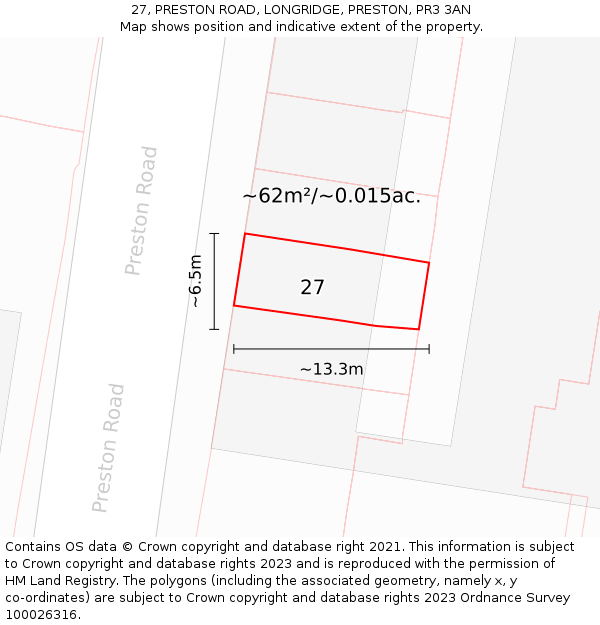 27, PRESTON ROAD, LONGRIDGE, PRESTON, PR3 3AN: Plot and title map
