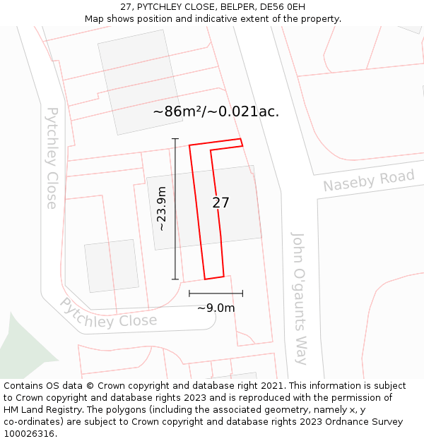 27, PYTCHLEY CLOSE, BELPER, DE56 0EH: Plot and title map