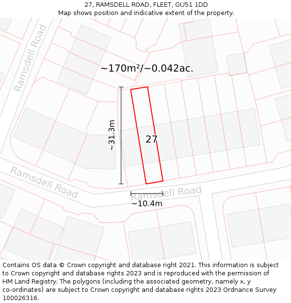 27, RAMSDELL ROAD, FLEET, GU51 1DD: Plot and title map