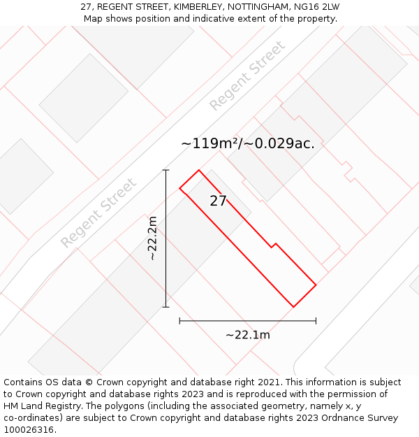 27, REGENT STREET, KIMBERLEY, NOTTINGHAM, NG16 2LW: Plot and title map