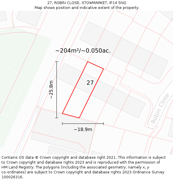 27, ROBIN CLOSE, STOWMARKET, IP14 5NG: Plot and title map