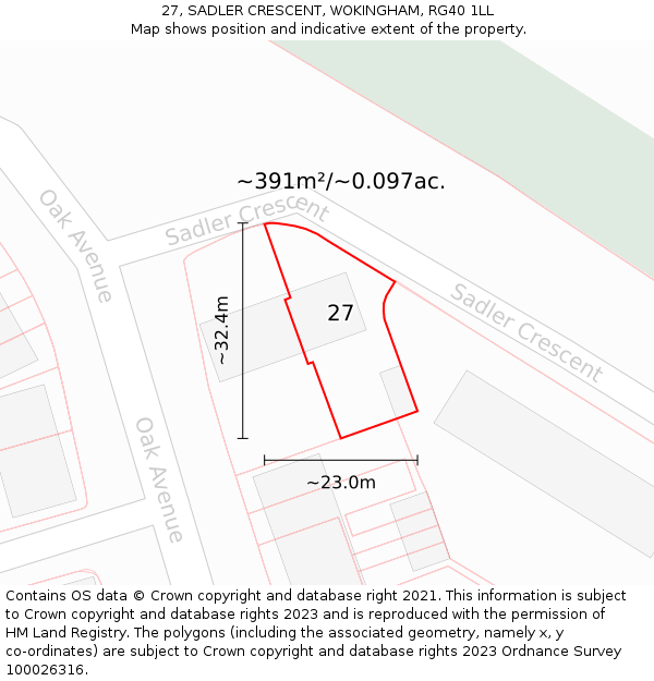 27, SADLER CRESCENT, WOKINGHAM, RG40 1LL: Plot and title map