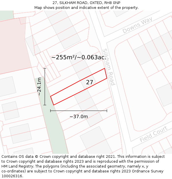 27, SILKHAM ROAD, OXTED, RH8 0NP: Plot and title map