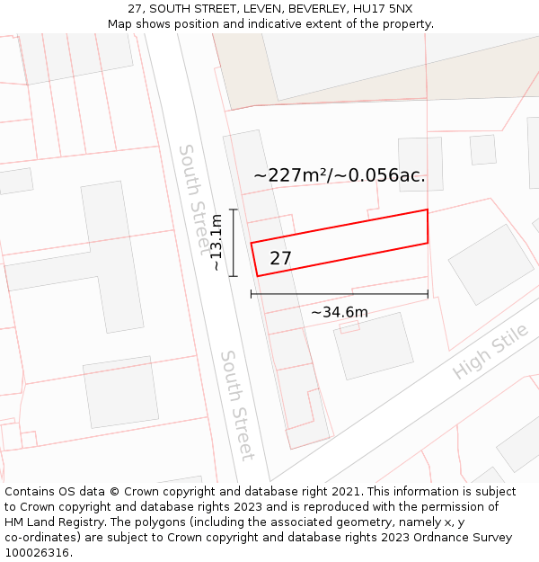 27, SOUTH STREET, LEVEN, BEVERLEY, HU17 5NX: Plot and title map