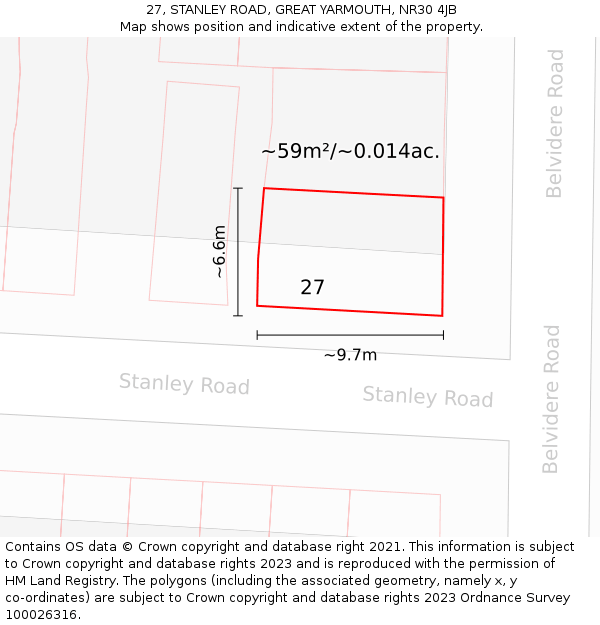 27, STANLEY ROAD, GREAT YARMOUTH, NR30 4JB: Plot and title map