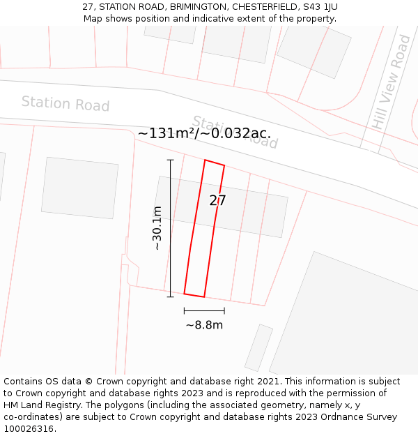 27, STATION ROAD, BRIMINGTON, CHESTERFIELD, S43 1JU: Plot and title map