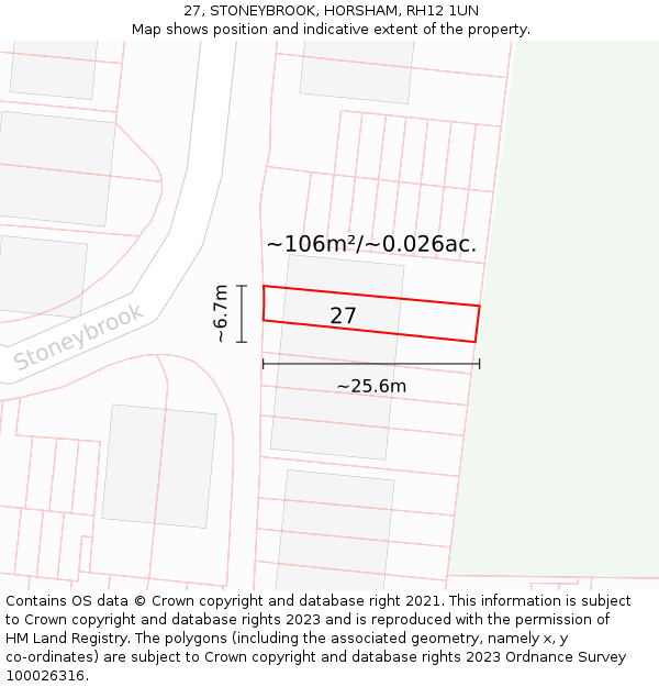 27, STONEYBROOK, HORSHAM, RH12 1UN: Plot and title map