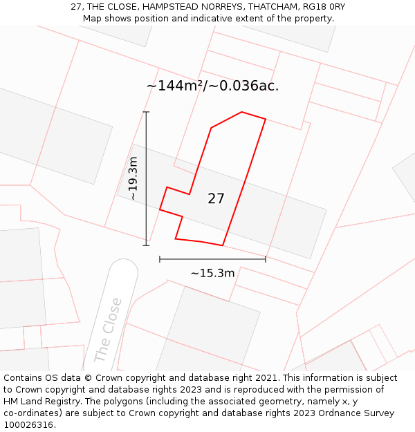 27, THE CLOSE, HAMPSTEAD NORREYS, THATCHAM, RG18 0RY: Plot and title map