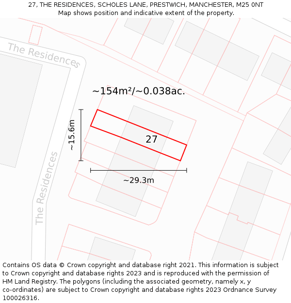 27, THE RESIDENCES, SCHOLES LANE, PRESTWICH, MANCHESTER, M25 0NT: Plot and title map