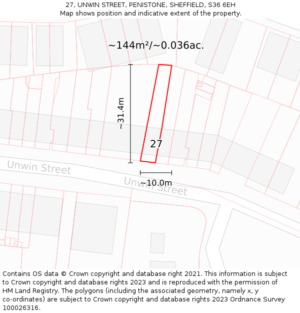 27, UNWIN STREET, PENISTONE, SHEFFIELD, S36 6EH: Plot and title map