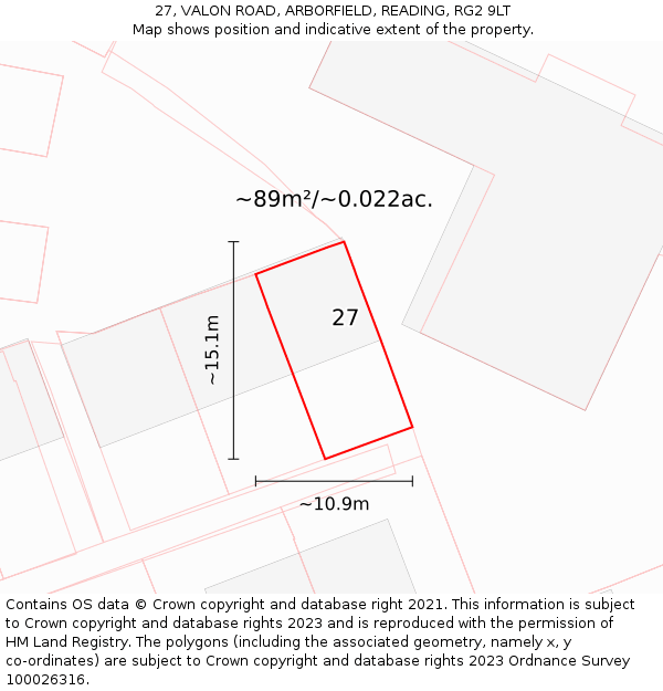 27, VALON ROAD, ARBORFIELD, READING, RG2 9LT: Plot and title map