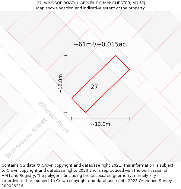 27, WINDSOR ROAD, HARPURHEY, MANCHESTER, M9 5PJ: Plot and title map
