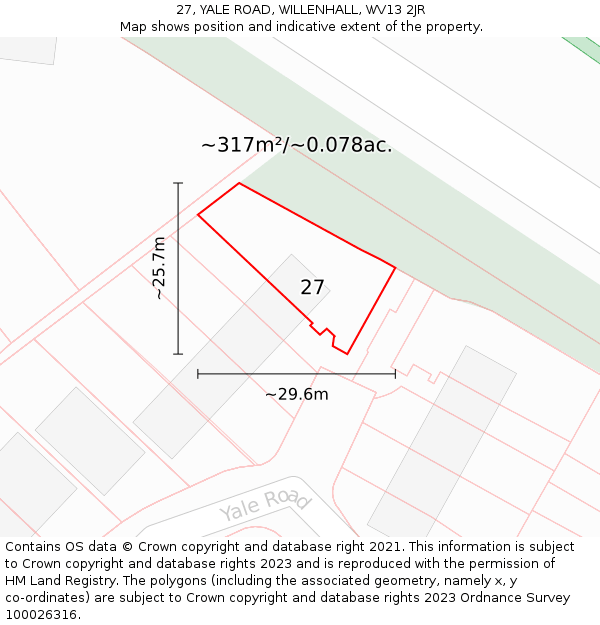 27, YALE ROAD, WILLENHALL, WV13 2JR: Plot and title map