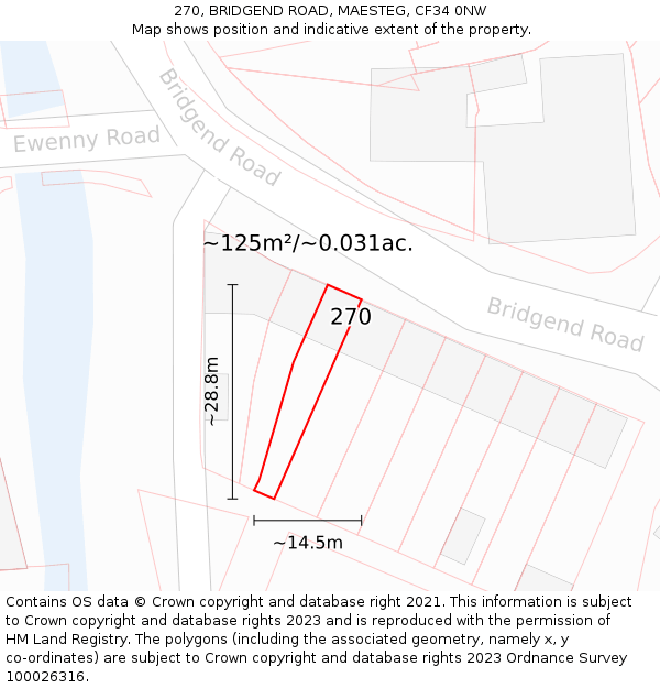 270, BRIDGEND ROAD, MAESTEG, CF34 0NW: Plot and title map