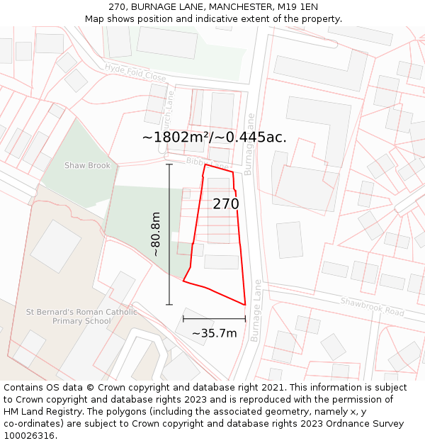 270, BURNAGE LANE, MANCHESTER, M19 1EN: Plot and title map