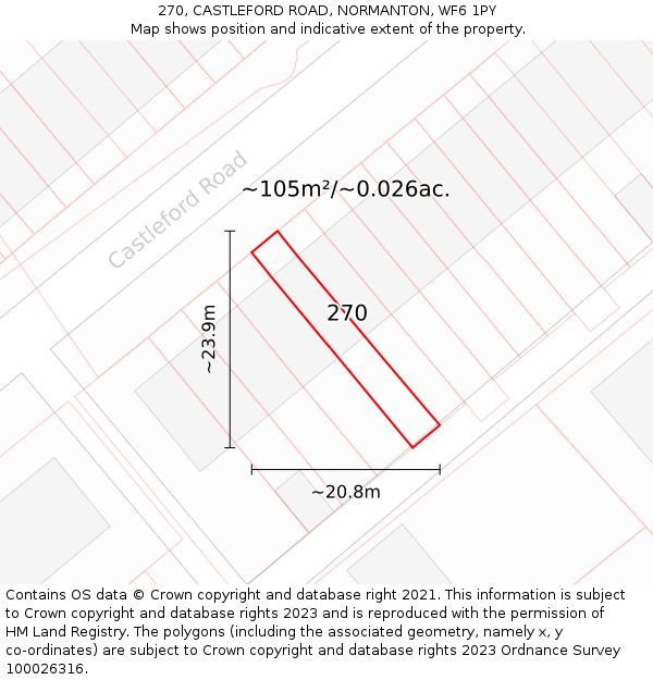 270, CASTLEFORD ROAD, NORMANTON, WF6 1PY: Plot and title map