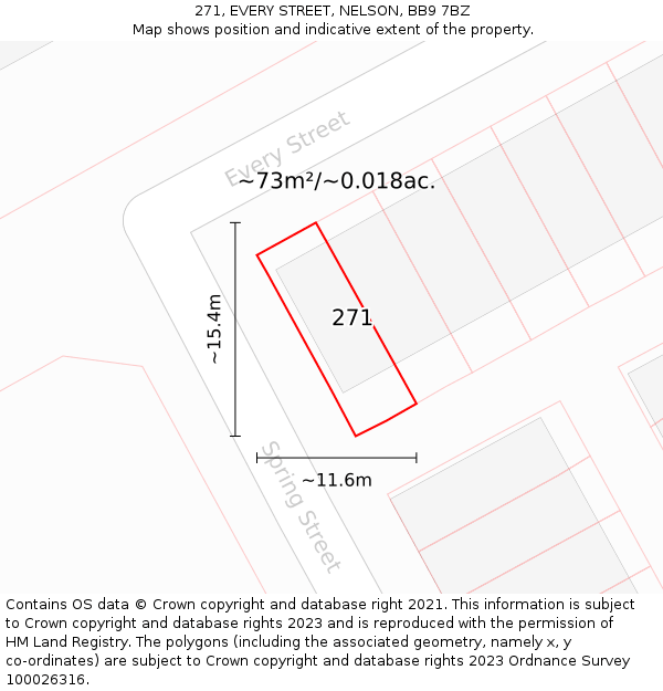 271, EVERY STREET, NELSON, BB9 7BZ: Plot and title map