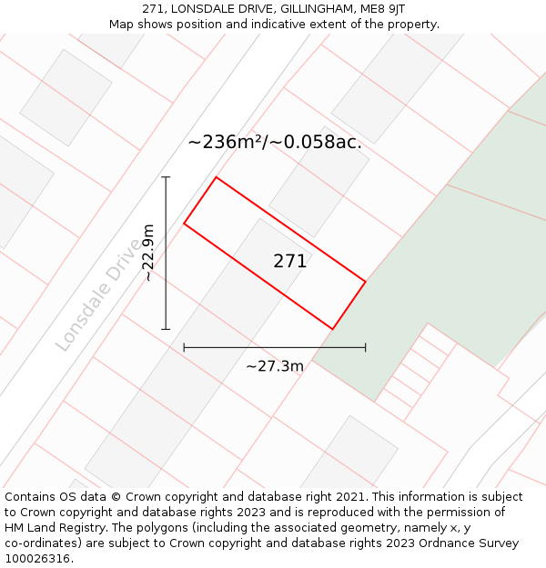 271, LONSDALE DRIVE, GILLINGHAM, ME8 9JT: Plot and title map