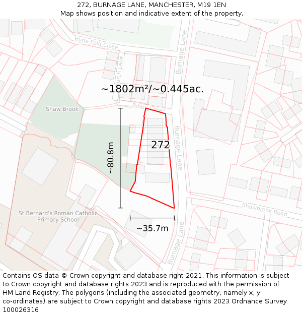 272, BURNAGE LANE, MANCHESTER, M19 1EN: Plot and title map
